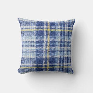 Blue Yellow Tartan: Fashionable Plaid Cushion
