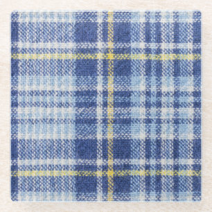 Blue Yellow Tartan: Fashionable Plaid Glass Coaster