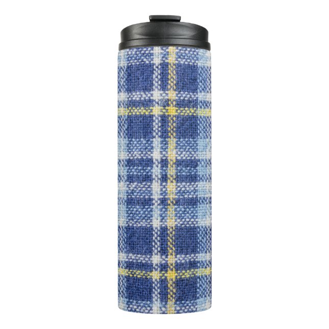 Blue Yellow Tartan: Fashionable Plaid Thermal Tumbler (Front)