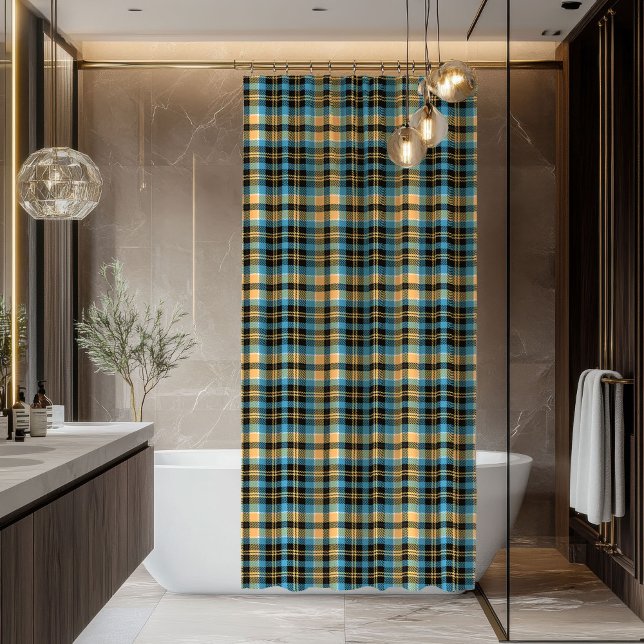 Blue & Yellow Tartan Shower Curtain Man Gift Pick (Blue & Yellow Tartan Shower Curtain Man Gift Pick)