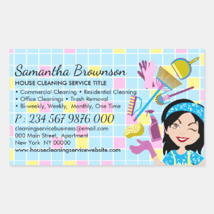 Blue Yellow Tile Cleaner Cartoon Rectangular Sticker