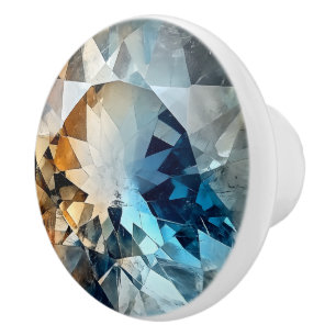 Blue Yellow Topaz Crystal Pattern Ceramic Knob