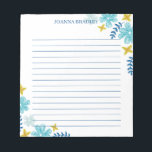 Blue Yellow Tropical Flowers - Lined Notepad<br><div class="desc">Floral notepad with flowers and leaves in blue and yellow and turquoise. The notepad is lined. Add your name in blue.</div>