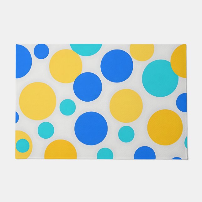 Blue Yellow Turquoise Polka Dots Doormat (Front)