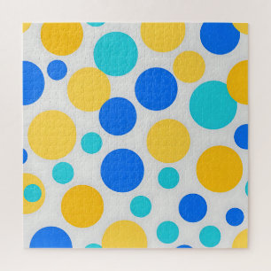 Blue Yellow Turquoise Polka Dots Jigsaw Puzzle