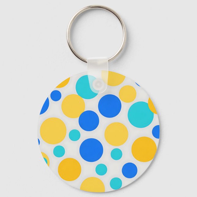 Blue Yellow Turquoise Polka Dots Key Ring (Front)