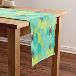 blue yellow turquoise yellow and aqua  short table runner