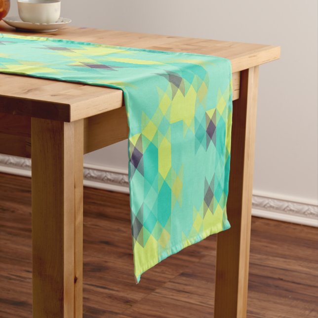 blue yellow turquoise yellow and aqua  short table runner (In Situ)