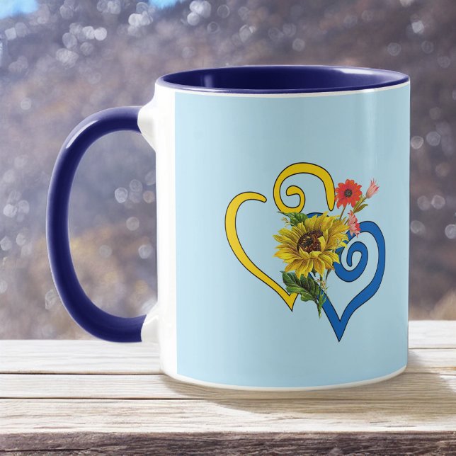 Blue Yellow Twisted Heart with Sunflower on Blue Mug (Creator Uploaded)