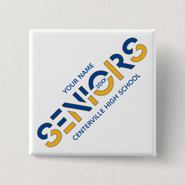 Blue & Yellow Two-Colour Seniors Sliced Letters 15 Cm Square Badge (Front)