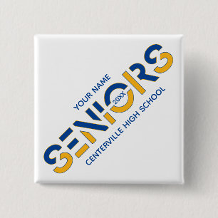 Blue & Yellow Two-Colour Seniors Sliced Letters 15 Cm Square Badge