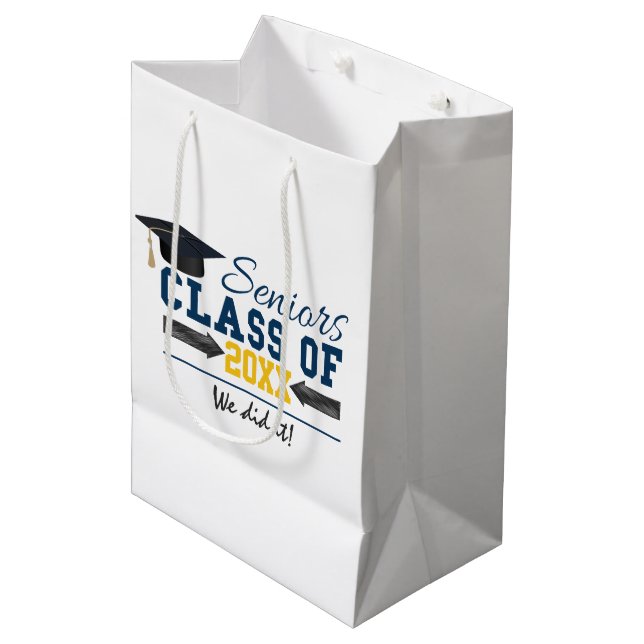 Blue Yellow Typography Graduation  Gift Bag (Front Angled)
