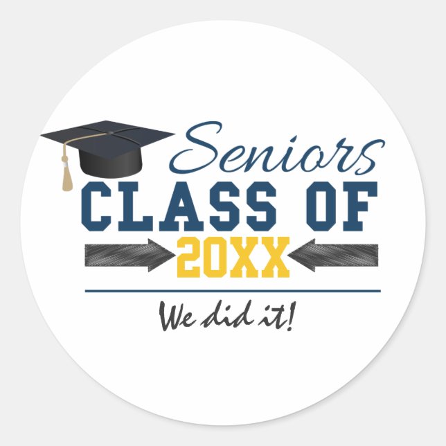 Blue Yellow Typography Graduation  Stickers (Front)