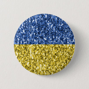 Blue yellow Ukraine flag glitter faux sparkles 6 Cm Round Badge