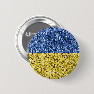 Blue yellow Ukraine flag glitter faux sparkles 6 Cm Round Badge