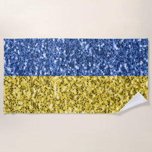 Blue yellow Ukraine flag glitter faux sparkles Beach Towel