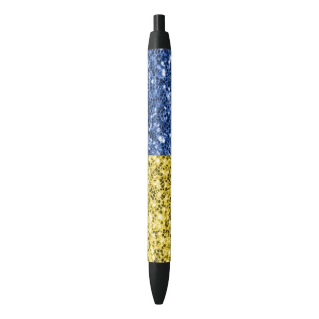 Blue yellow Ukraine flag glitter faux sparkles Black Ink Pen (Front Vertical)