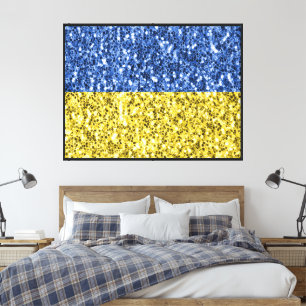 Blue yellow Ukraine flag glitter faux sparkles Canvas Print