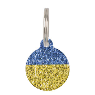 Blue yellow Ukraine flag glitter faux sparkles Pet Tag