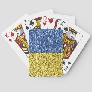 Blue yellow Ukraine flag glitter faux sparkles Playing Cards