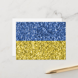Blue yellow Ukraine flag glitter faux sparkles Postcard