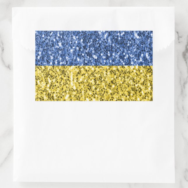 Blue yellow Ukraine flag glitter faux sparkles Rectangular Sticker (Bag)