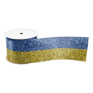 Blue yellow Ukraine flag glitter faux sparkles Satin Ribbon