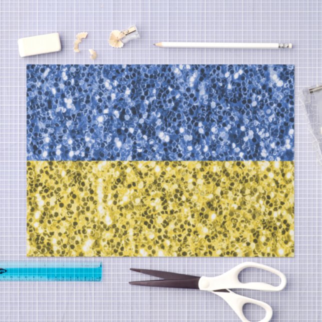 Blue yellow Ukraine flag glitter faux sparkles Tissue Paper (Craft)