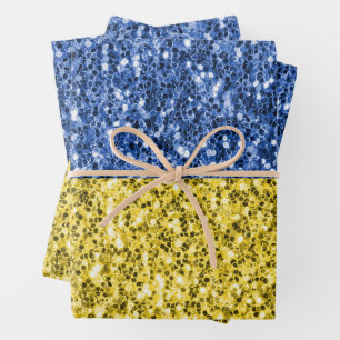 Blue yellow Ukraine flag glitter faux sparkles Wrapping Paper Sheet