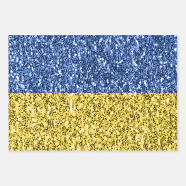 Blue yellow Ukraine flag glitter faux sparkles Wrapping Paper Sheet (Front)