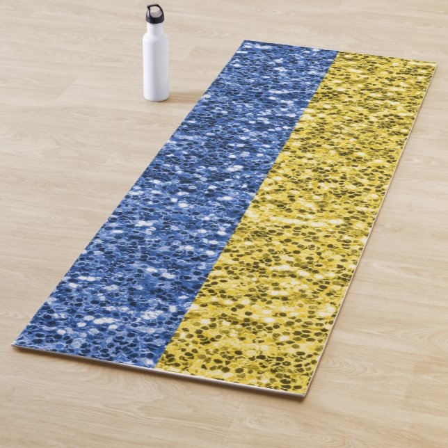 Blue yellow Ukraine flag glitter faux sparkles Yoga Mat (In Situ)