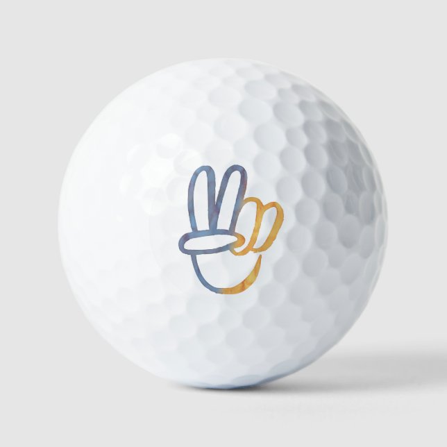 Blue Yellow Ukraine - PEACE Symbol V-Sign Golf Balls (Front)