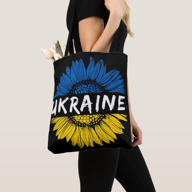 BLUE & YELLOW UKRAINE SUNFLOWER TOTE BAG (Close Up)