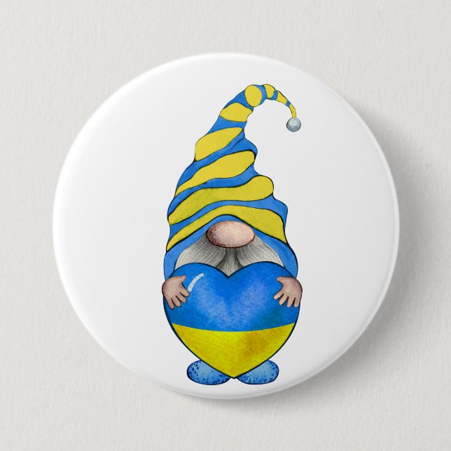 BLUE & YELLOW UKRANIAN GNOME WITH HEART 7.5 CM ROUND BADGE (Front)