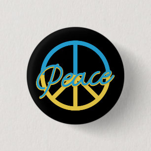BLUE & YELLOW UKRANIAN PEACE SIGN 3 CM ROUND BADGE