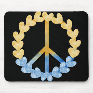 BLUE & YELLOW UKRANIAN PEACE SIGN WITH HEARTS MOUSE MAT