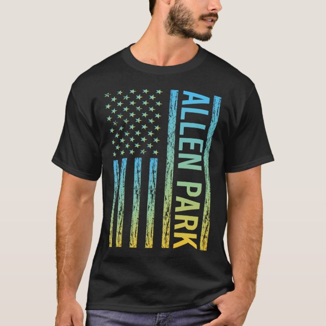 Blue Yellow USA Flag Allen Park T-Shirt (Front)