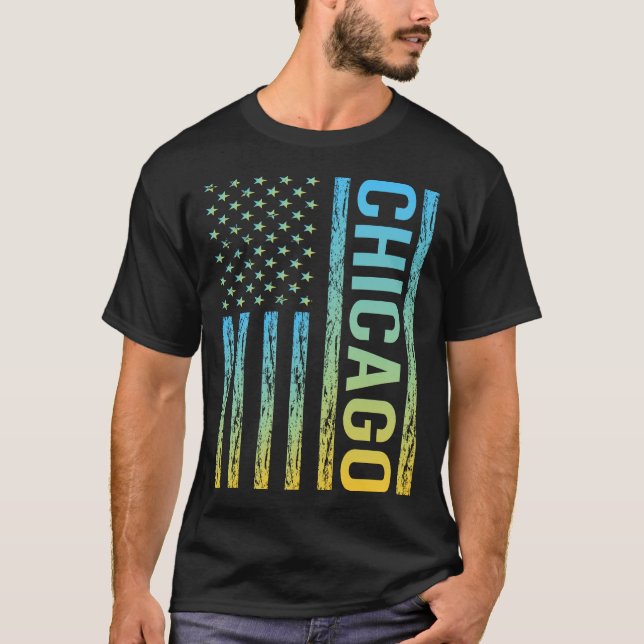 Blue Yellow USA Flag - Chicago T-Shirt (Front)
