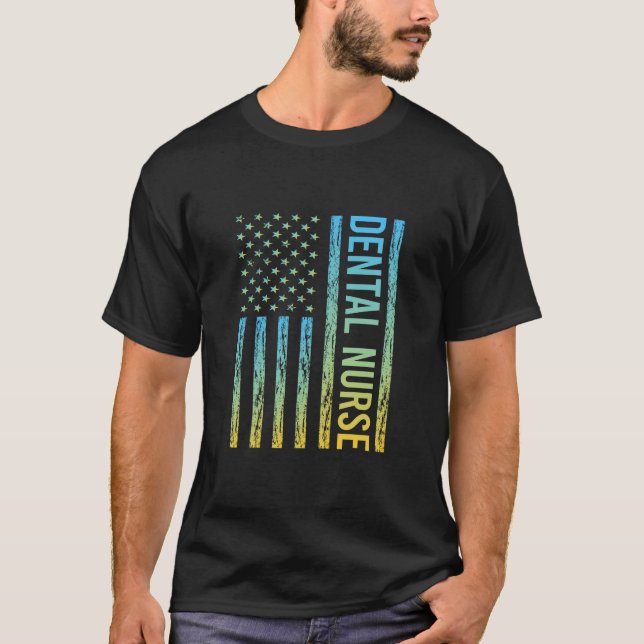 Blue Yellow USA Flag - Dental Nurse  T-Shirt (Front)