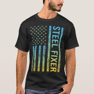 Blue Yellow USA Flag - Steel Fixer T-Shirt