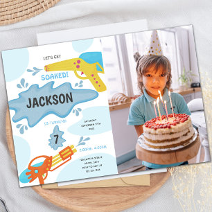 Blue Yellow Water Gun Birthday Invitations photo