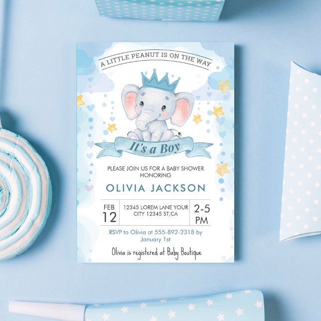 Blue Yellow watercolor elephant boy baby shower  Invitation (Creator Uploaded)