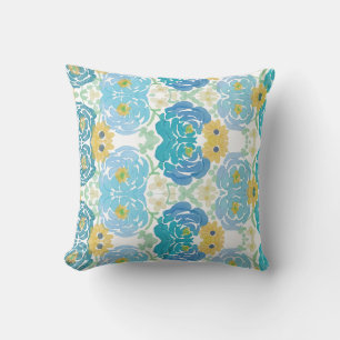 Blue & Yellow Watercolor Floral Cushion
