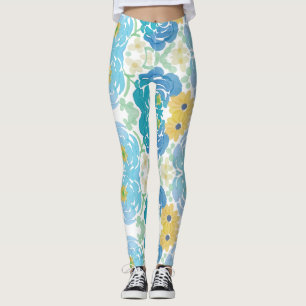 Blue & Yellow Watercolor Floral Leggings
