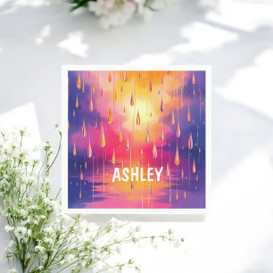 Blue Yellow Watercolor Raindrops Colorful Napkin