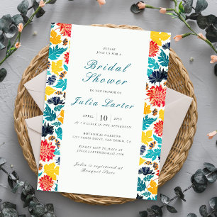 Blue Yellow Watercolor Sunflowers Bridal Shower Invitation