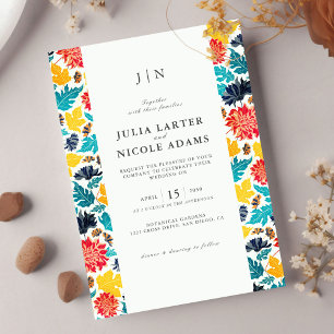 Blue Yellow Watercolor Sunflowers Photo Wedding Invitation