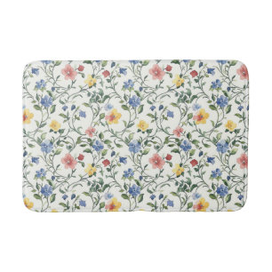 Blue Yellow Watercolor Wildflower Bath Mat