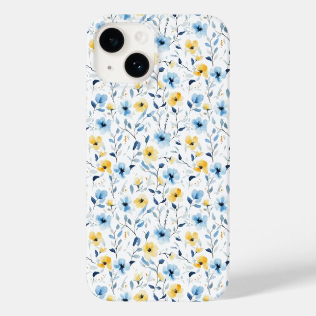 Blue Yellow Watercolor Wildflower  Case-Mate iPhone Case (Back)