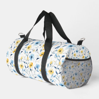 Blue Yellow Watercolor Wildflower Duffle Bag